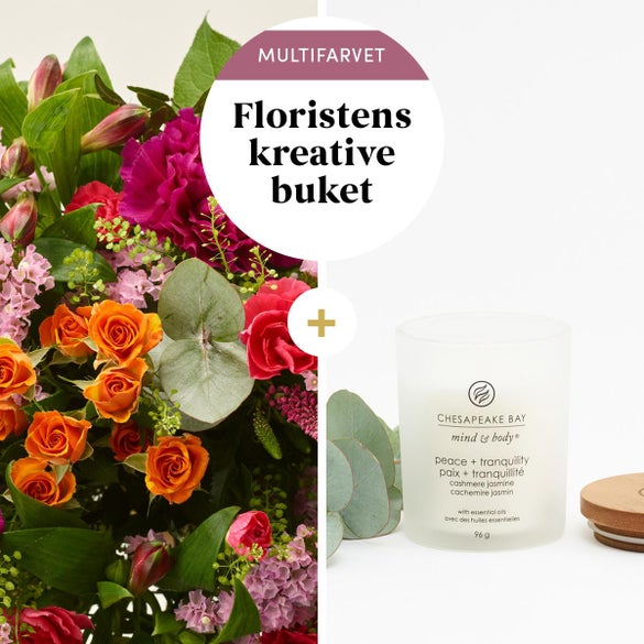 Floristens kreative buket, multifarvet med duftlys